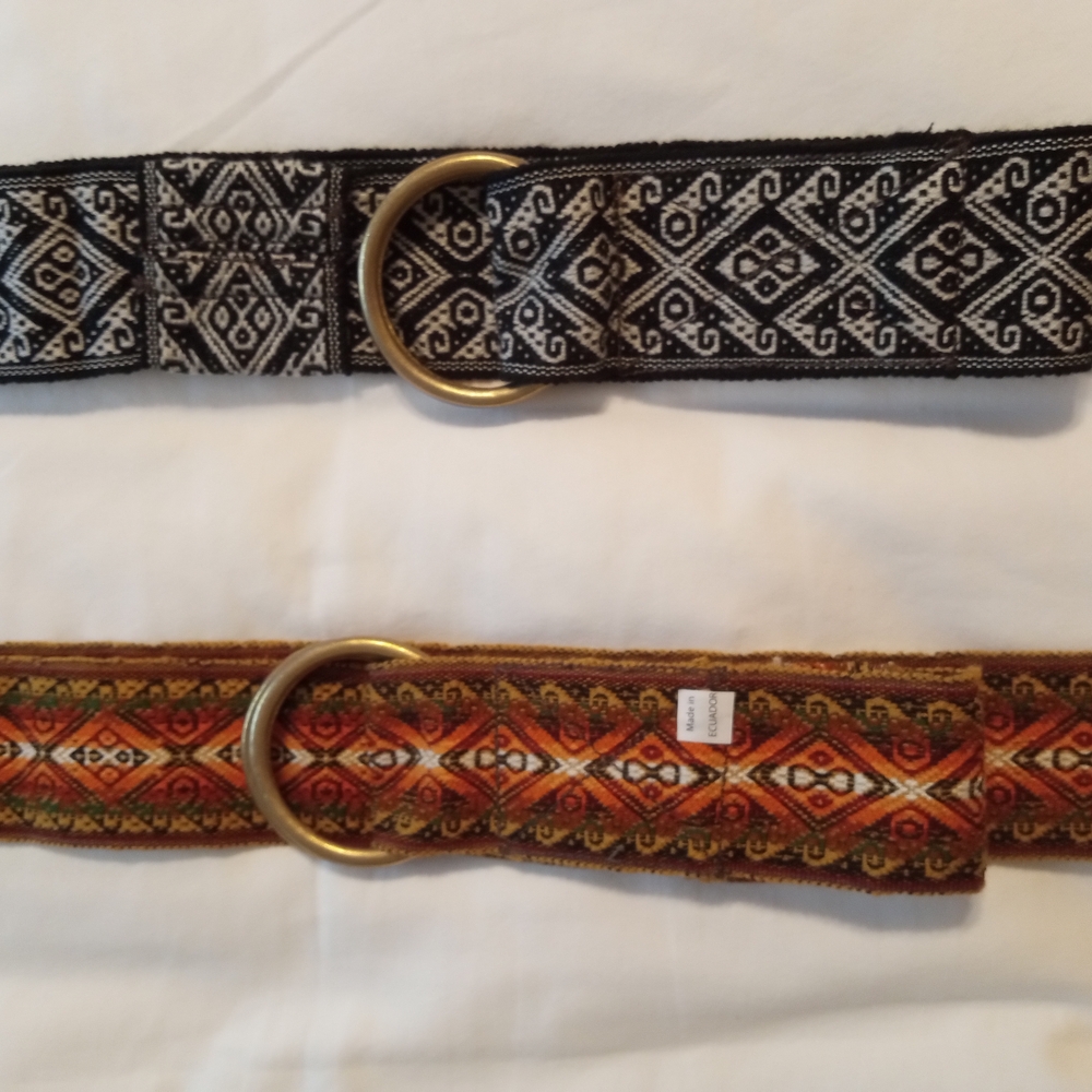 Patterned Black and Orange Belts with Gold Buckles